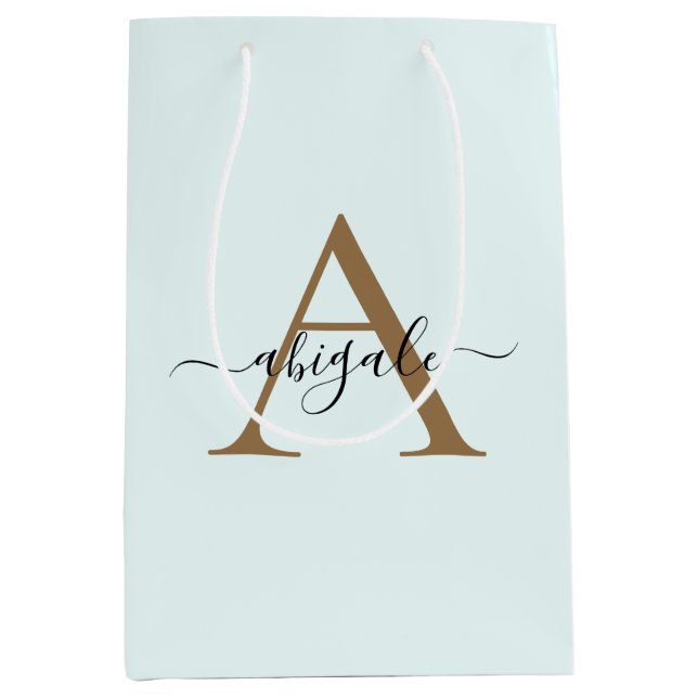 Monogrammed Gold Frost White | Minimal Elegant Medium Gift Bag (Front)