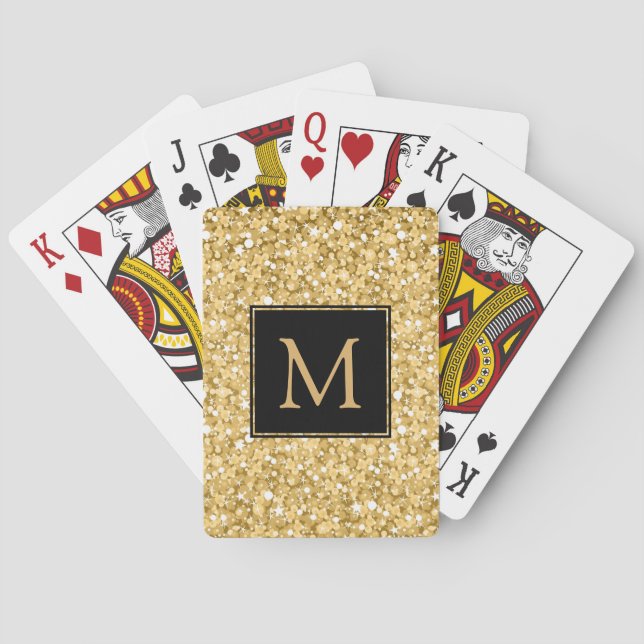 Monogrammed Gold Glitter Playing Cards (Back)