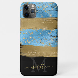 Monogrammed Gold Glitter Script Blue Case-Mate iPhone Case