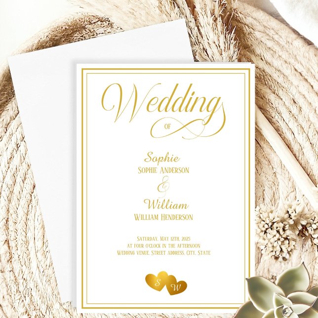 Monogrammed Gold Heart Wedding  Invitation (Creator Uploaded)