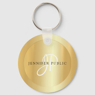 Monogrammed Gold Look Elegant Name Template Key Ring