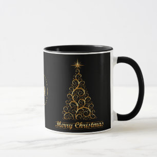 Monogrammed Gold Merry Christmas Tree Star Holiday Mug
