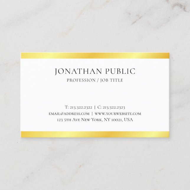 Monogrammed Gold Metallic Look Modern Elegant Business Card (Front)