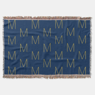 Monogrammed gold navy blue custom initial letter throw blanket