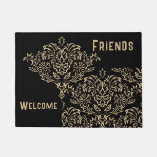Monogrammed Gold Pattern on Black Doormat