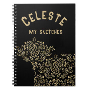 Monogrammed Gold Pattern on Black   Notebook