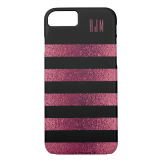 Monogrammed Gold PINK Stripes Black Background Case-Mate iPhone Case