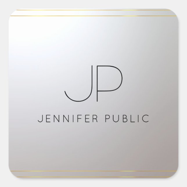 Monogrammed Gold Silver Template Initial Letter Square Sticker (Front)