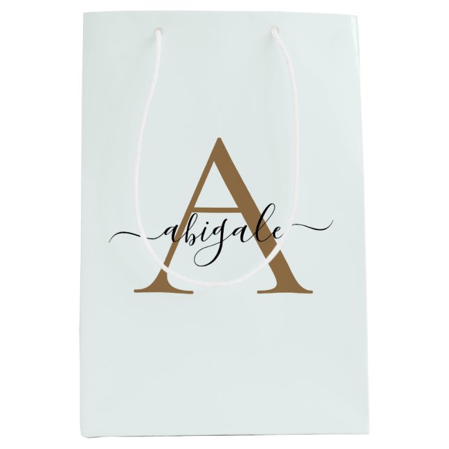 Monogrammed Gold Snow White | Minimal Elegant Medium Gift Bag (Front)