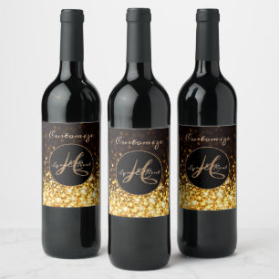 Monogrammed Gold Sparkle Wine Label