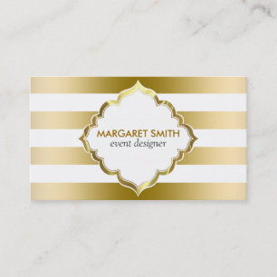 Monogrammed Gold Stripes Geometric Pattern Business Card