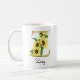 Monogrammed Gold Sunflower Floral Initial Z Coffee Mug