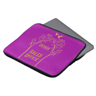 Monogrammed Gold Trees with Birds on Purple Laptop Sleeve