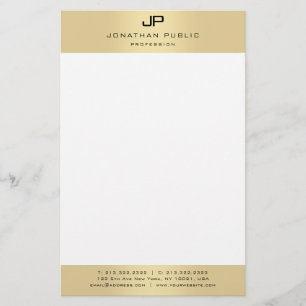 Monogrammed Gold White Modern Elegant Template Stationery