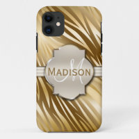 Monogrammed Gold Zebra Print Pattern
