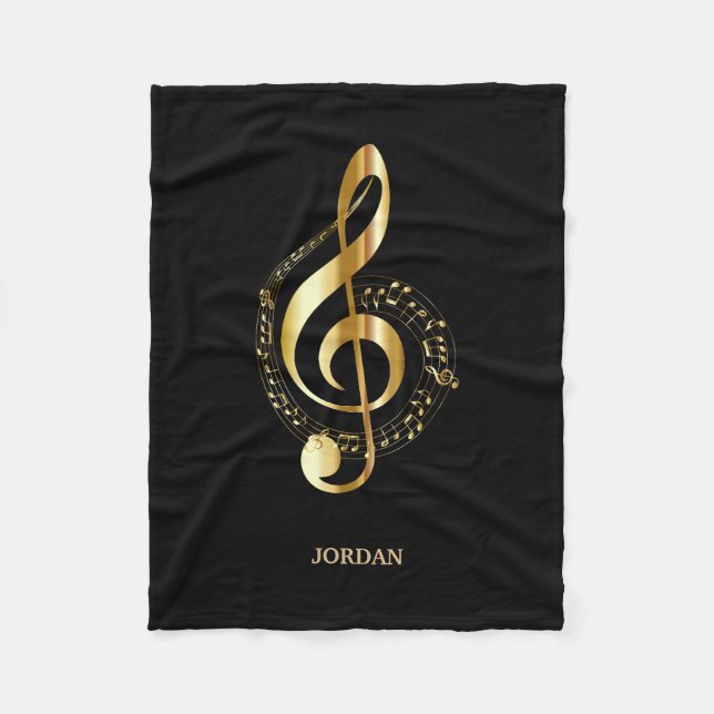 Monogrammed Golden Clef Fleece Blanket (Front)