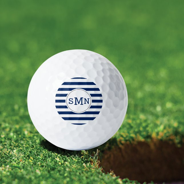 Monogrammed Golf Balls Blue White Stripe Pattern (Creator Uploaded)
