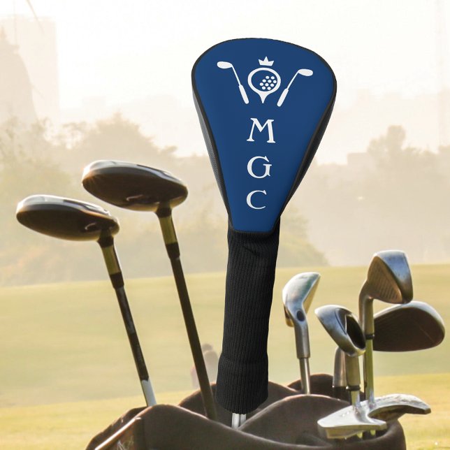 Monogrammed Golf Clubs and Crown Logo Blue White Golf Head Cover (Creator Uploaded)