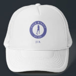 Monogrammed Golf Funny Golfer Birdie Saying Custom Trucker Hat<br><div class="desc">Add playful style to her game with this trucker cap featuring the witty “Talk Birdie To Me!” design. A confident female golfer silhouette in crisp white is framed by curved text on a periwinkle blue background, echoing the humour and clarity of the matching towels, head covers, and divot tools. Includes...</div>