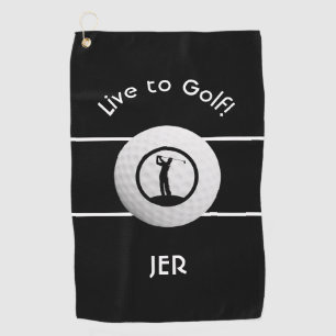 Monogrammed Golf Player Sports Quote Black & White Towel