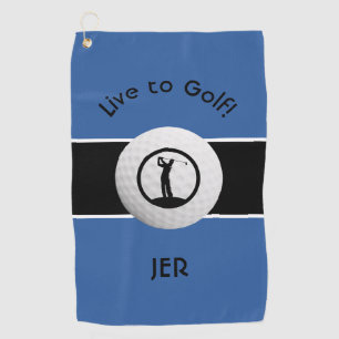 Monogrammed Golf Player Sports Quote Blue & Black Towel