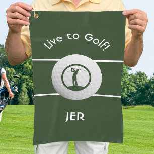 Monogrammed Golf Player Sports Quote Dark Green Golf Towel