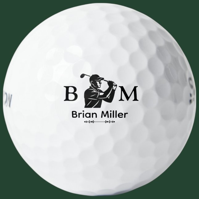 Monogrammed Golfer Name Black Logo Golf Balls (Creator Uploaded)