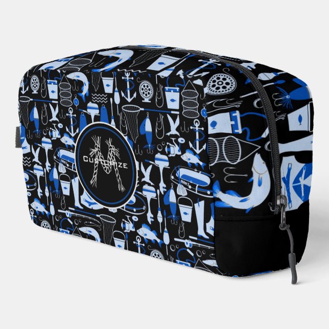 Monogrammed Gone Fishing Blue   Dopp Kit (Right Corner)