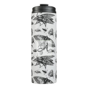 Monogrammed GOTHIC BUGS Vintage Ink Insects Black Thermal Tumbler