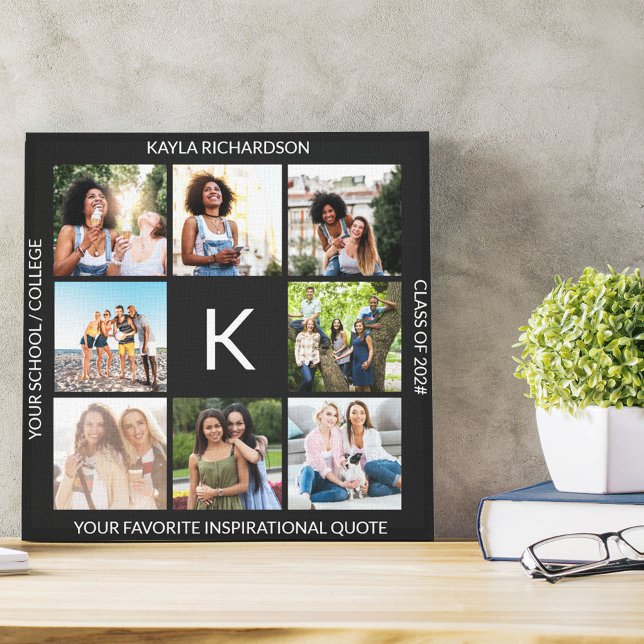 Monogrammed Graduation 8 Photo Collage Custom Canvas Print (Creator Uploaded)