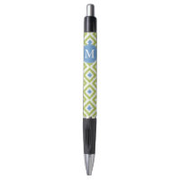 Monogrammed Green and Blue Diamonds Ikat Pattern