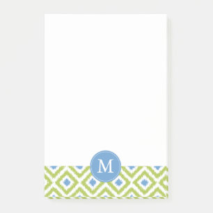 Monogrammed Green and Blue Diamonds Ikat Pattern Post-it Notes