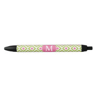 Monogrammed Green and Pink Diamonds Ikat Pattern