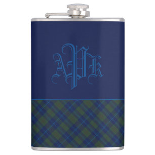 Monogrammed Green, Blue & Aqua Plaid Hip Flask