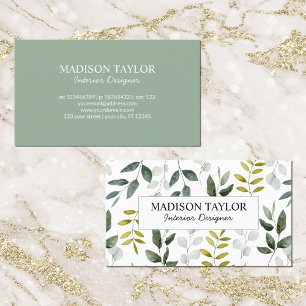 Monogrammed Green Eucalyptus Tropical Leaves Business Card