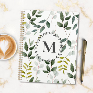 Monogrammed Green Leaves Watercolor Pattern 2025 Planner