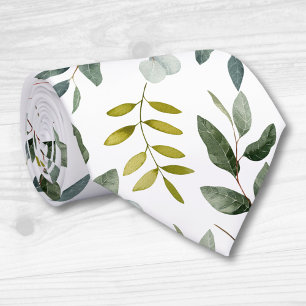 Monogrammed Green Leaves Watercolor Pattern Tie
