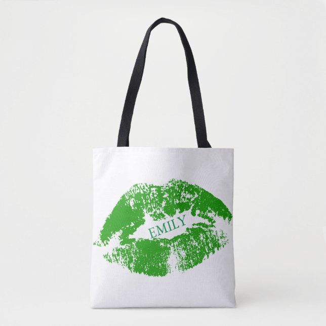 Monogrammed Green Lips Tote Bag (Front)