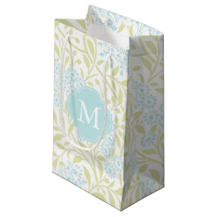Monogrammed Green Mint Floral Pattern Small Gift Bag