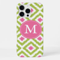 Monogrammed Green Pink Diamond Ikat Pattern