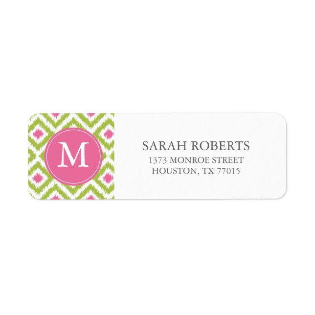 Monogrammed Green Pink Diamonds Ikat Pattern (Front)