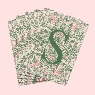 Monogrammed Green & Pink Floral Pattern Card Deck 