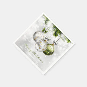 Monogrammed Green Silver Gold Christmas Ornaments Napkin