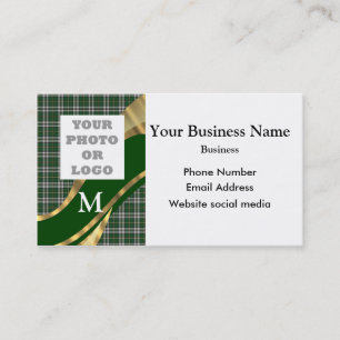 Monogrammed green tartan plaid company logo appointment card