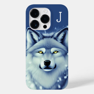 Monogrammed Grey and White Wolf Portrait Case-Mate iPhone 14 Pro Case