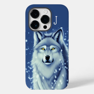 Monogrammed Grey and White Wolf Portrait  iPhone 14 Pro Case