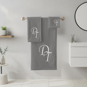 Monogrammed grey bath towel set