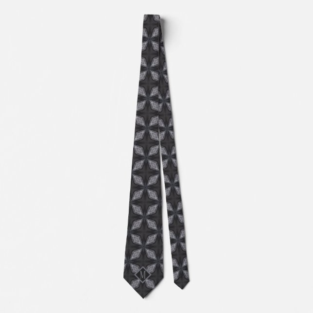 Monogrammed Grey & Black Unique Pattern Design Tie (Front)