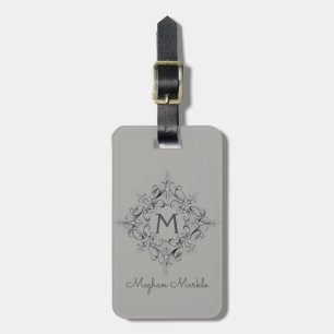 Monogrammed grey elegant script luggage tag