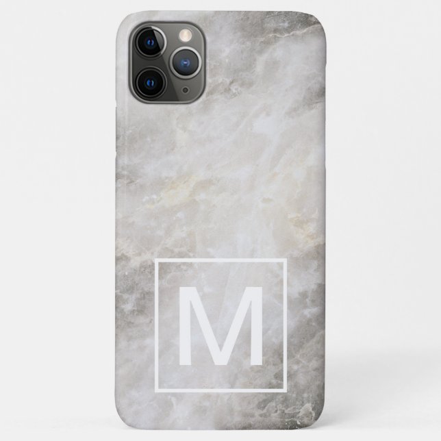 Monogrammed Grey Marble Texture Case-Mate iPhone Case (Back)